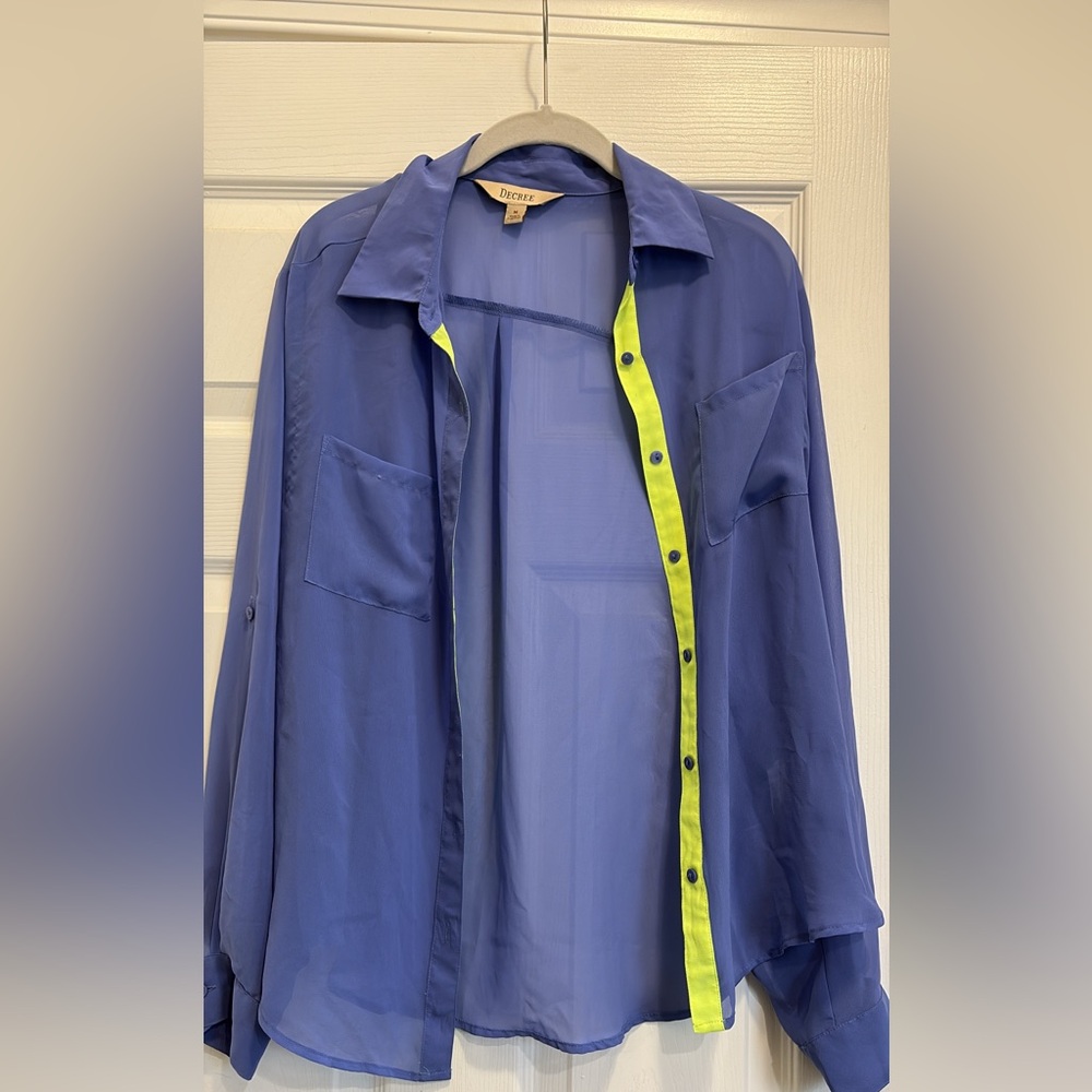 Purple Sheer Button-Up Shirt with Neon Accents